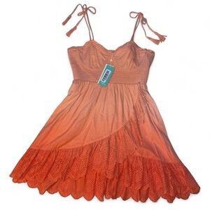 Shore Capri Adjustable Spaghetti-Strap Tank Peach Ombre Ruffle Lace Cotton Dress